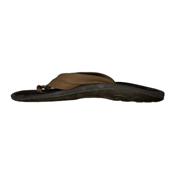 Olukai Brown Leather Thong Flip Flops Sandals Men's 15 - Picture 4 of 12